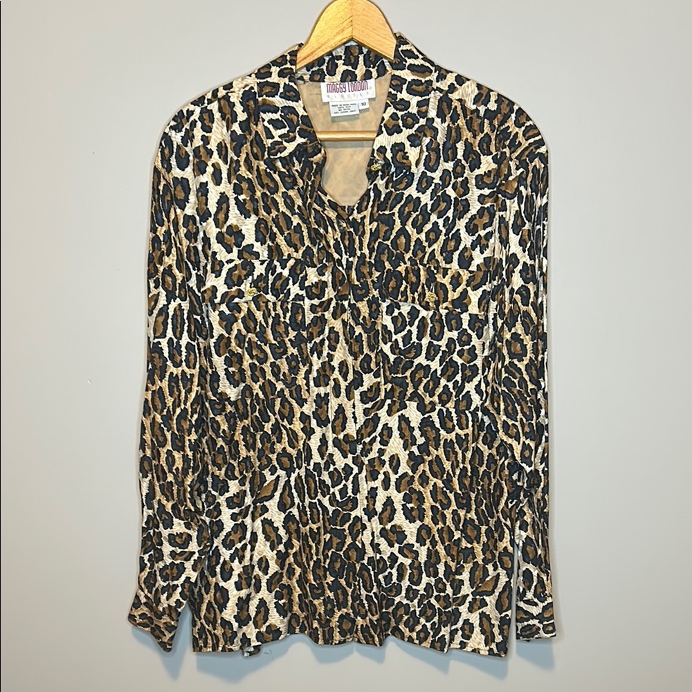 Maggy London Leopard Print Button Down Shirt
